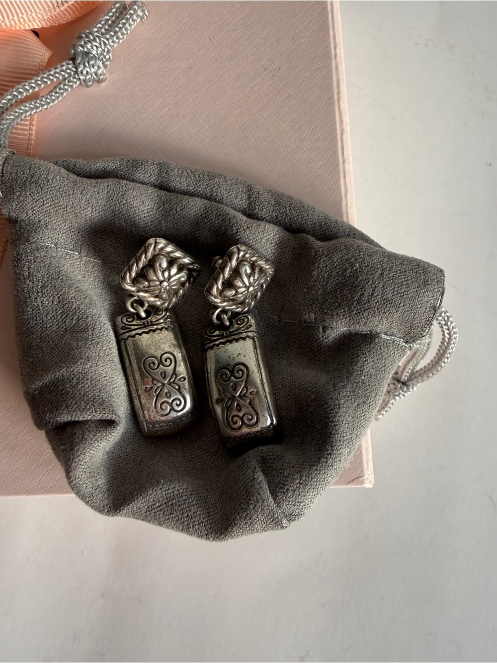 Brighton Silver Drop Earrings Rope Square Top Heart Scroll Rectangle Drop